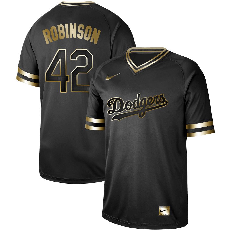 Men Los Angeles Dodgers #42 Robinson Nike Black Gold MLB Jerseys